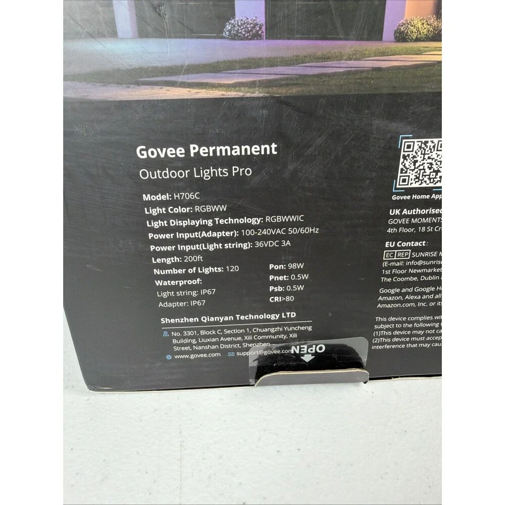 ONE Govee Permanent Outdoor Lights Pro WHITE 4 Ft Extension (H706C Series) New